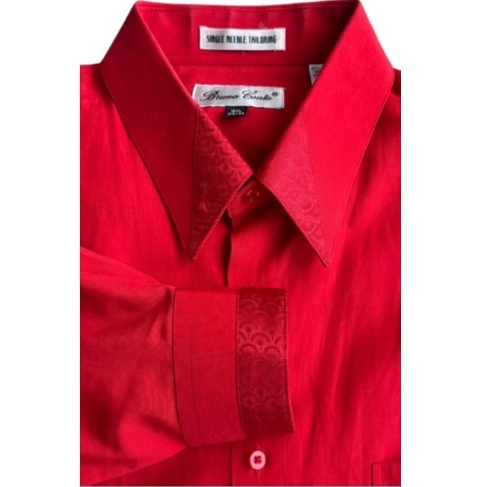 Bruno Conte Red Dress Shirt Mens Single Needle Tailored Collar 16.5 34/35 cotton